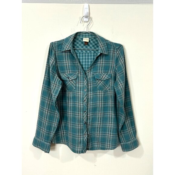 Sonoma Life + Style Women’s M Teal Plaid Flannel Button Down Shirt Long Sleeve - Picture 1 of 9